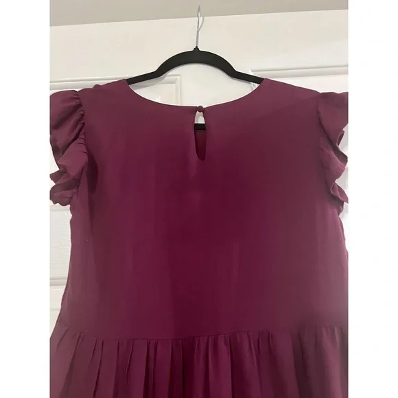 NWT Le Lis Burgundy Tiered Lined Ruffle Side Zip Back Button Easy to Wear Dress - Picture 9 of 10